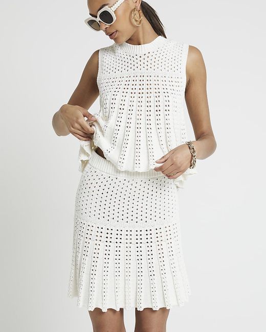 River Island White Crochet Pleated Mini Skirt