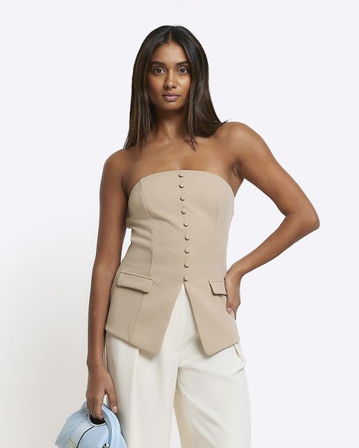 River Island Natural Beige Buttoned Bandeau Top