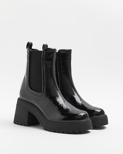 River Island Chunky Heeled Ankle Boots in Black | Lyst