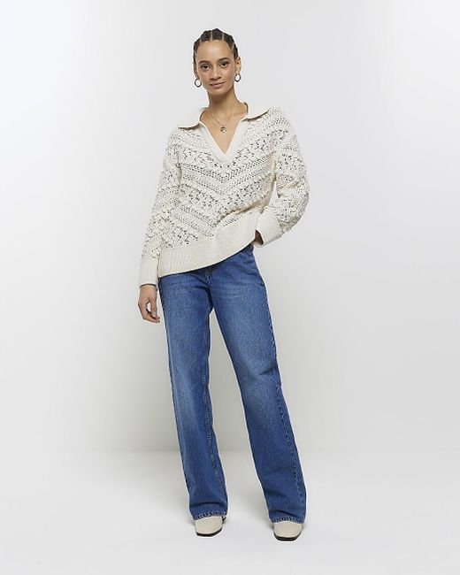 River Island White Crochet Collared Jumper