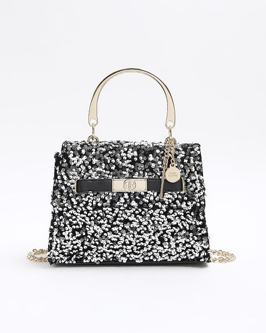 River Island White Black Sequin Chain Strap Tote Bag