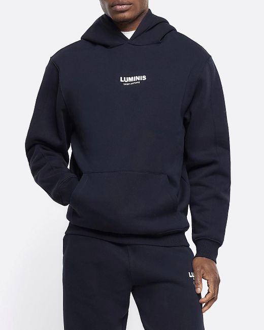 River Island Blue Navy Regular Fit Graphic Tracksuit Hoodie for men
