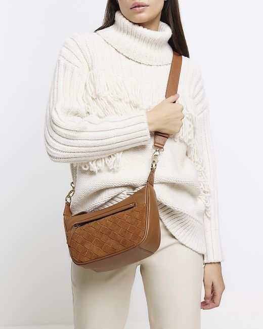 River Island Brown Leather Weave Cross Body Bag