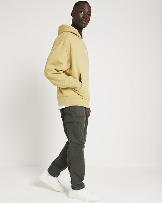 River Island Metallic Yellow Regular Fit Washed Graphic Hoodie for men