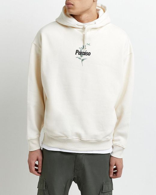 River Island Cotton Cream Oversized Fit Graphic Hoodie in Stone (Natural)  for Men | Lyst