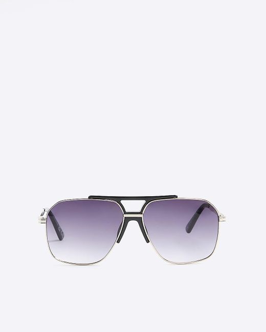 River Island Purple Black Cut Out Aviator Sunglasses for men