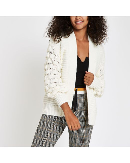 River Island Chunky Bobble Knit Cardigan in Natural Lyst UK