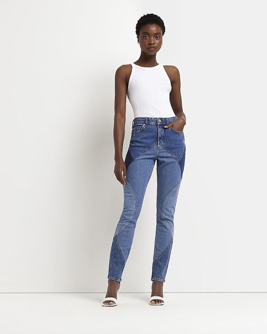 River Island Blue Denim Mid Rise Slim Jeans | Lyst UK