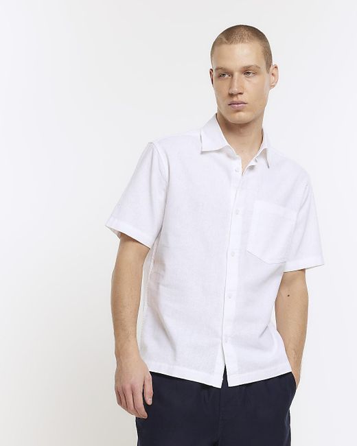 River Island White Regular Fit Linen Blend Shirt for men
