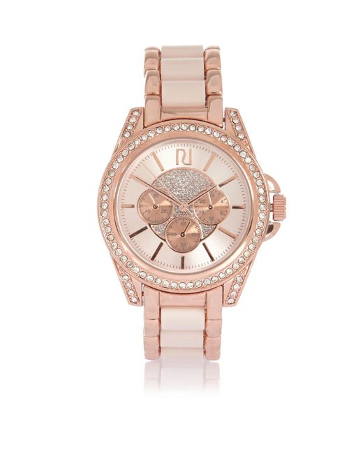River Island Pink Rose Gold Chunky Embellished Watch