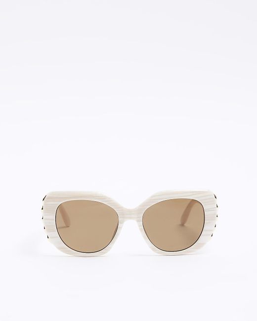 River Island White Cream Embellished Square Sunglasses