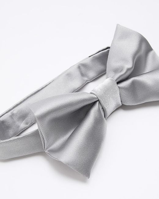 River Island Gray Grey Sateen Bow Tie for men