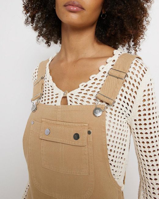 River Island Beige Denim Dungarees in 
