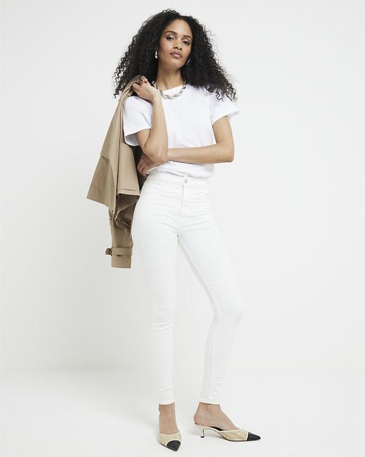 River Island White High Waisted Bum Sculpt Skinny Jeans