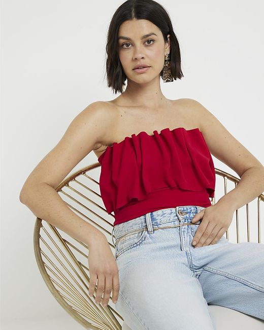 River Island Red Frill Bandeau Top