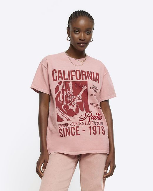 River Island Pink Coral California Graphic T-shirt