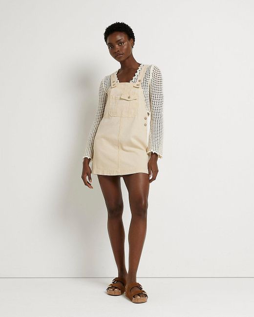 River Island Ecru Denim Dungaree Mini 