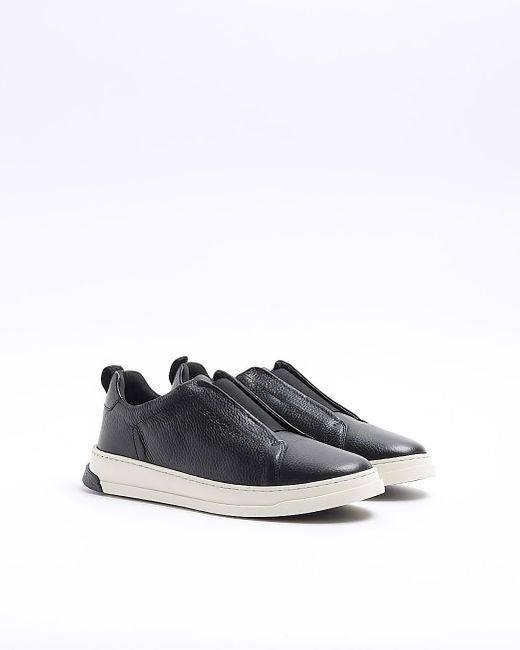 River Island Black Leather Slip On Trainers for men