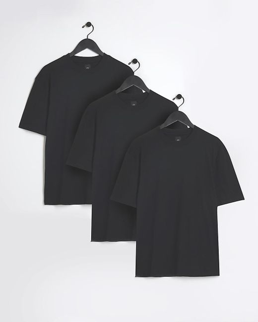 River Island 3pk Black Regular Fit T-shirt for men