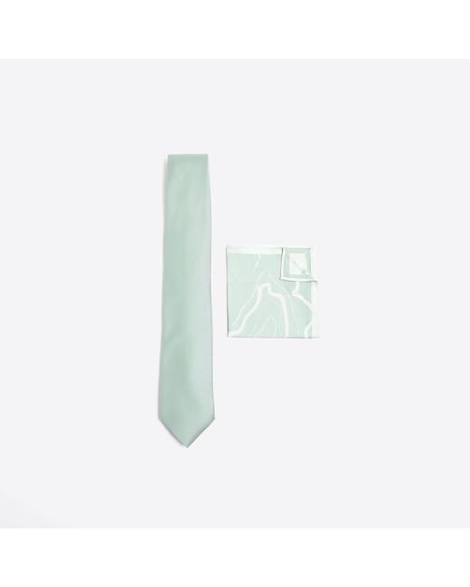 River Island Blue Green Tie And Floral Handkerchief Set for men