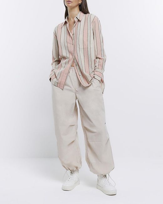 River Island Pink Linen Blend Stripe Oversized Shirt in Natural | Lyst  Canada