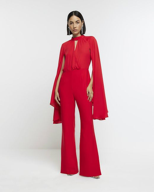 River Island Red Cape Wide Leg Jumpsuit Lyst