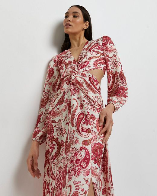 Cream Paisley Cut Out Maxi Dress 