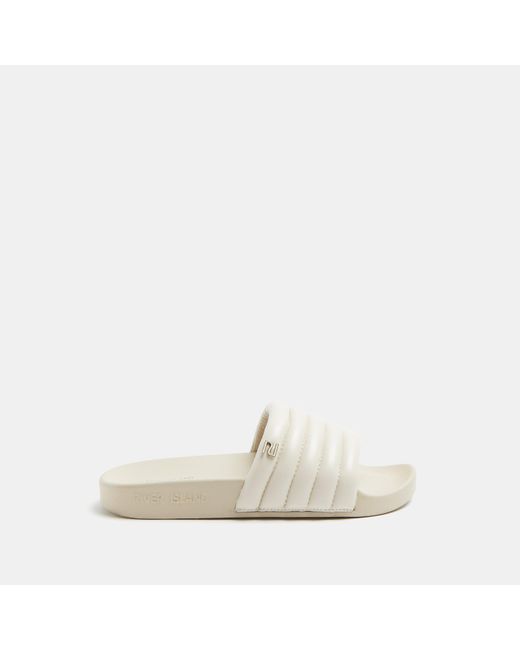 River Island Natural Cream Wide Fit Padded Sliders