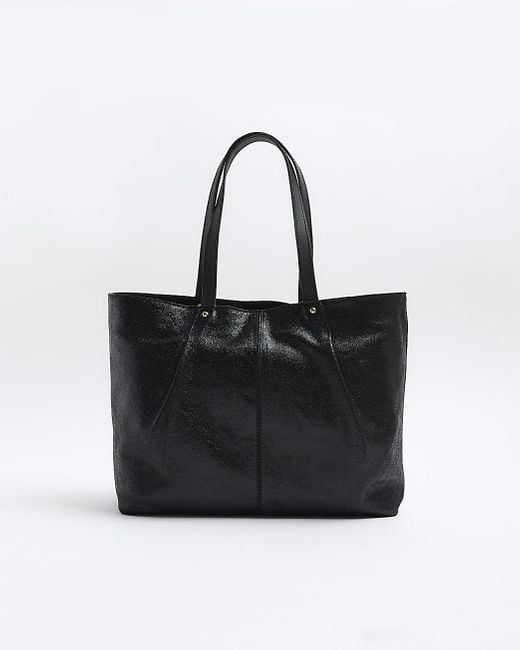 River Island Black Leather Shopper Bag