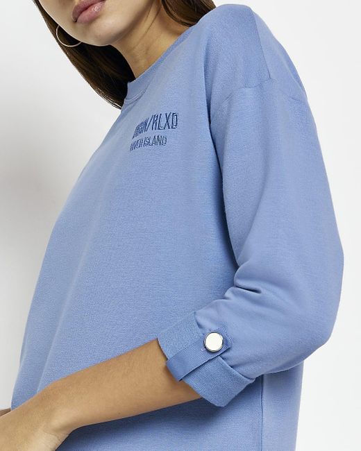 River Island Embroidered Sweatshirt in Blue | Lyst