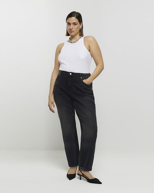 River Island Plus Black High Waisted Mom Jeans in White | Lyst