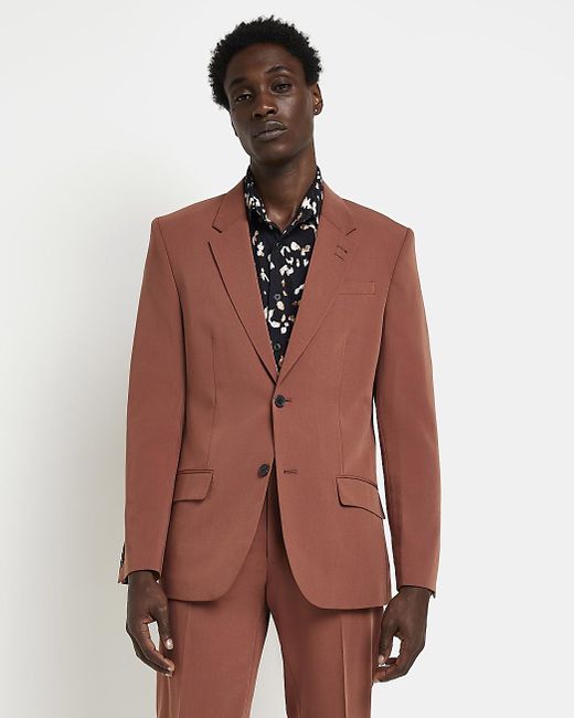 River Island Brown Rust Slim Fit Suit Jacket for men