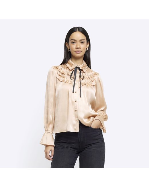 River Island Natural Pink Frill Bow Detail Blouse