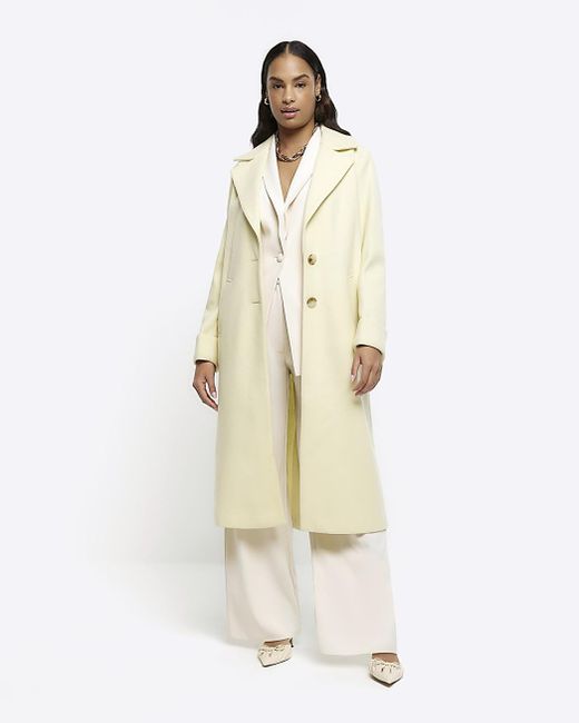 River Island White Yellow Button Up Longline Coat