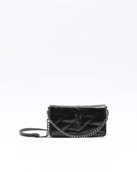 River Island White Black Quilted Chain Cross Body Bag