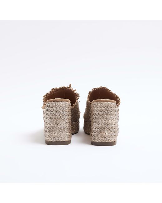 River Island Red Brown Leather Woven Wedge Sandals