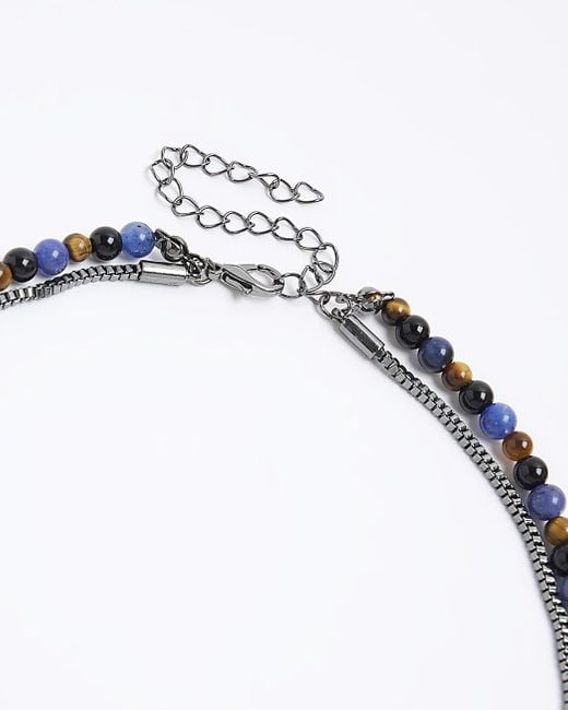 River Island Blue Beaded Multirow Necklace for men