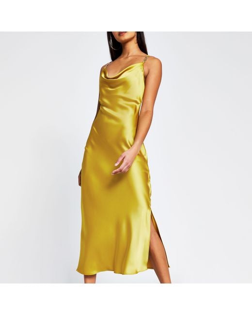 River Island Yellow Cowl Neck Midi Slip Dress