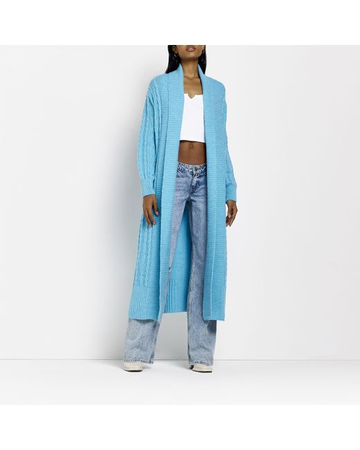 River Island Blue Cable Knit Longline Cardigan