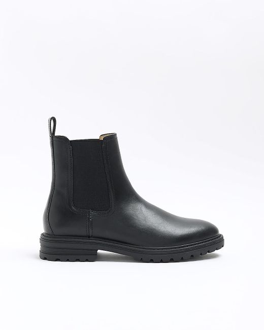 River Island Black Faux Leather Chelsea Boots for men