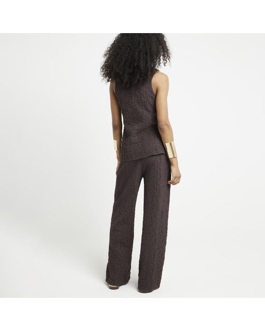 River Island Brown Textured Wide Leg Trousers