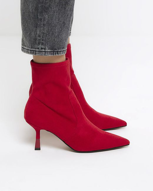 River Island Red Toe Cap Heeled Ankle Boots Lyst