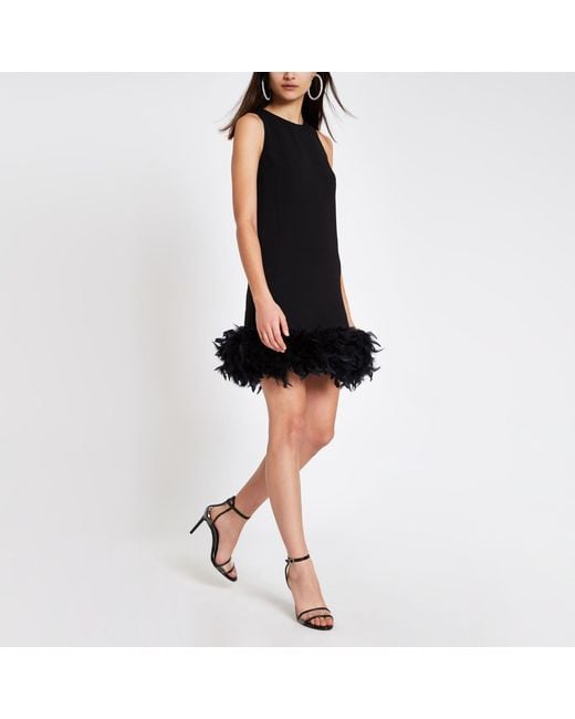 River Island Black Feather Trim Swing Dress Lyst Australia