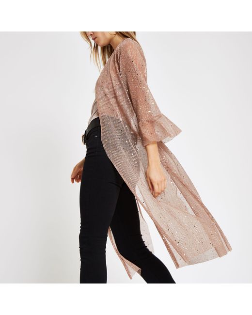 River Island Light Pink Sequin Kimono Duster Jacket