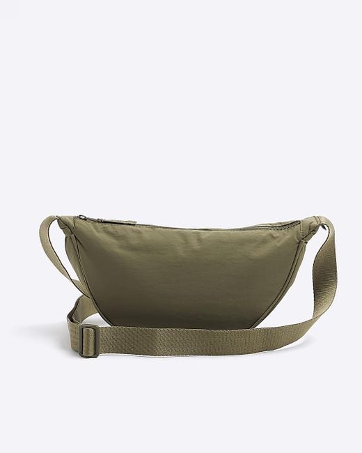 River Island Gray Khaki Crinkle Bum Bag for men