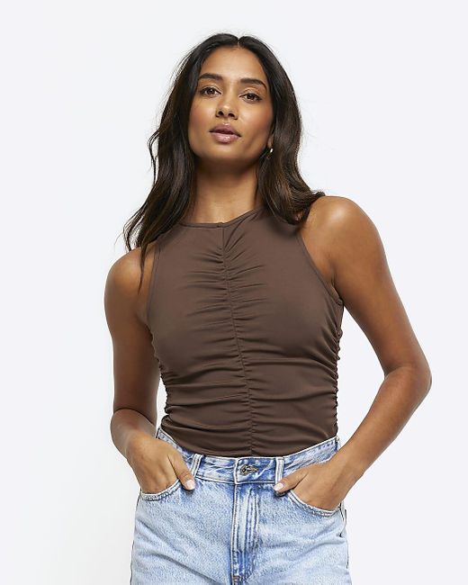 River Island Brown Ruched Top