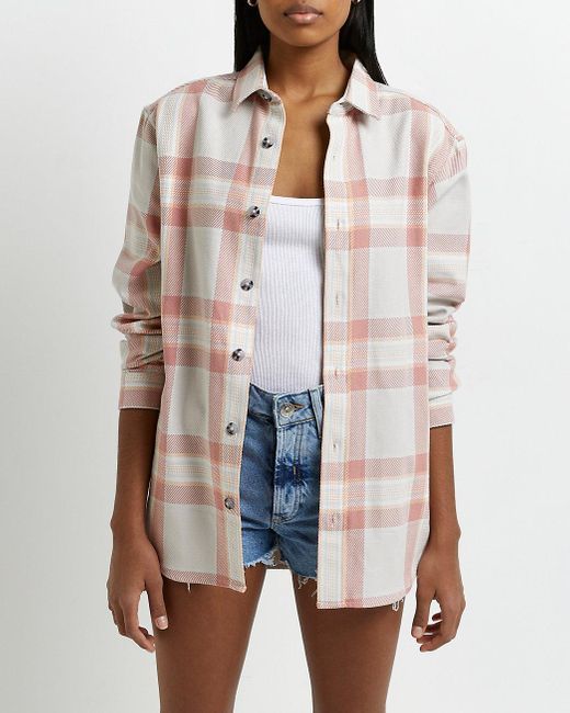 pink check oversized shacket