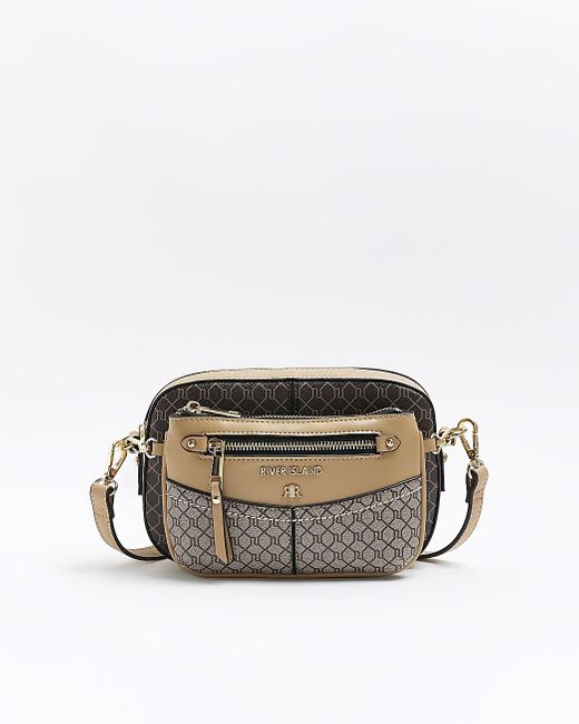 River Island Brown Ri Monogram Small Cross Body Bag in White Lyst