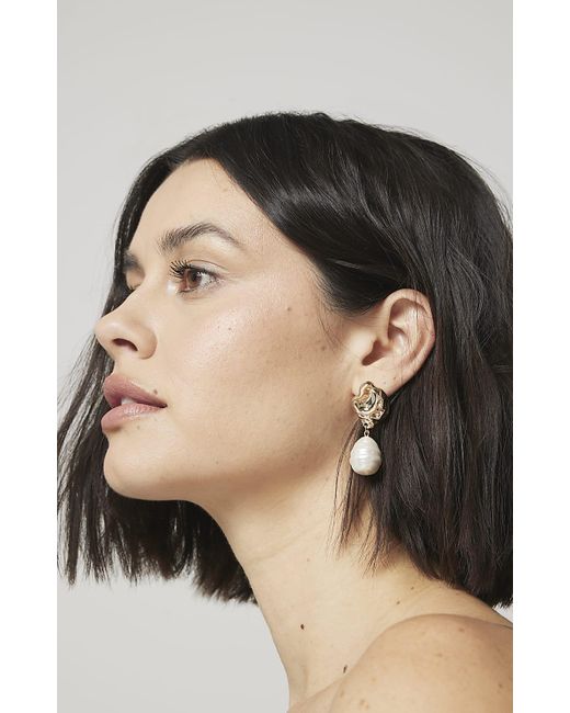 River Island White Gold Pearl Drop Earrings