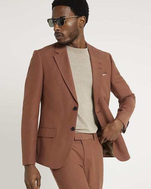 River Island Brown Rust Blend Suit Jacket for men